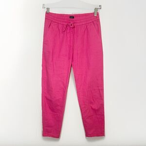 J. Crew Hot Pink Linen Blend Pull On Drawstring Elastic Waist Ankle Pant Women 2
